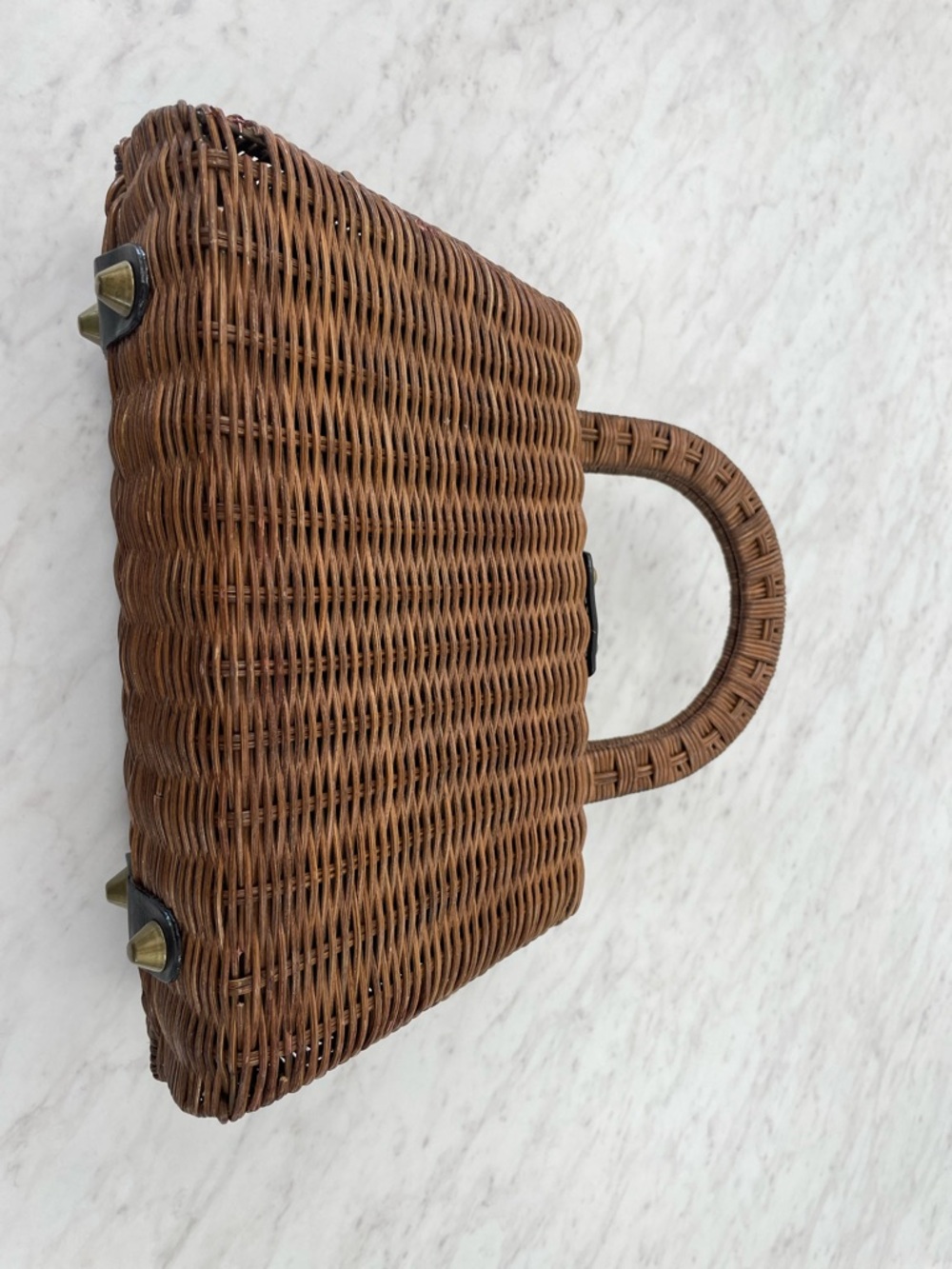 Vintage - Maxx New York Brown Whicker Rattan Purse Brown with Gold Hardware - Picture 4 of 11